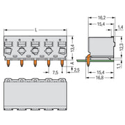 WAGO - Leiterplattensteckverbinder 1-Leiter-THT-Federleiste 2092-3372 CAGE CLAMP,lichtgrau − 100 Stück