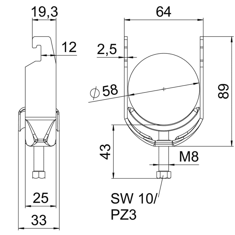 OBO Bettermann - Bügelschelle BS-U1-M-58 A2 52-58mm − 25 Stück