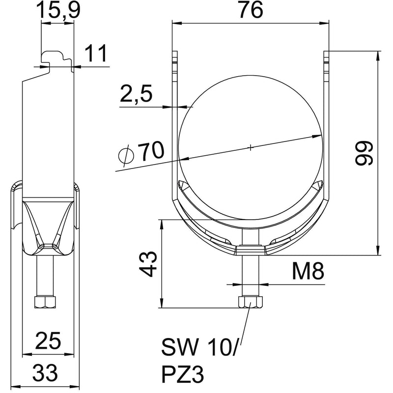 OBO Bettermann - Bügelschelle BS-N1-M-70 FT 64-70mm − 50 Stück