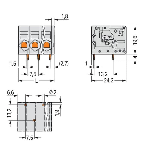 WAGO - Leiterplattenklemme 2626-1104/020-004 6mm² − 70 Stück