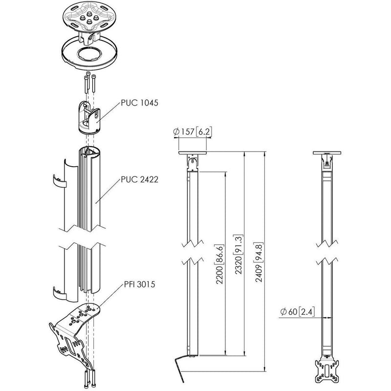 Vogels - Halterung für Audio-/Videosysteme Einzelprofil VESA 100x100 CT242211 si Connect-It,220cm