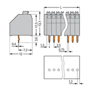 WAGO - Leiterplattenklemme 250-313 Drücker,0,5mm²,grau − 35 Stück