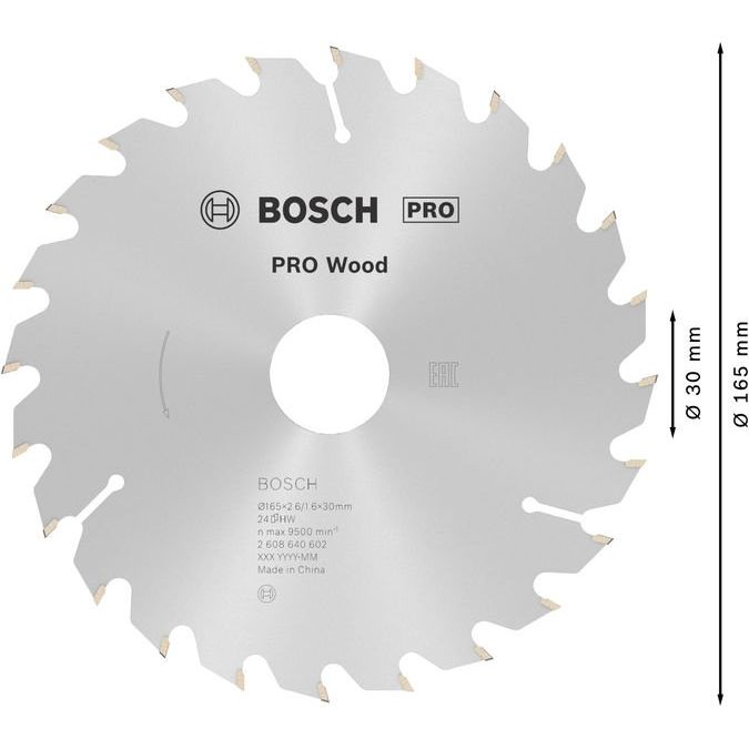 Bosch - Kreissägeblatt PRO Wood Kreissägeblatt, 2608640602 165 x 2,6 x 30 mm