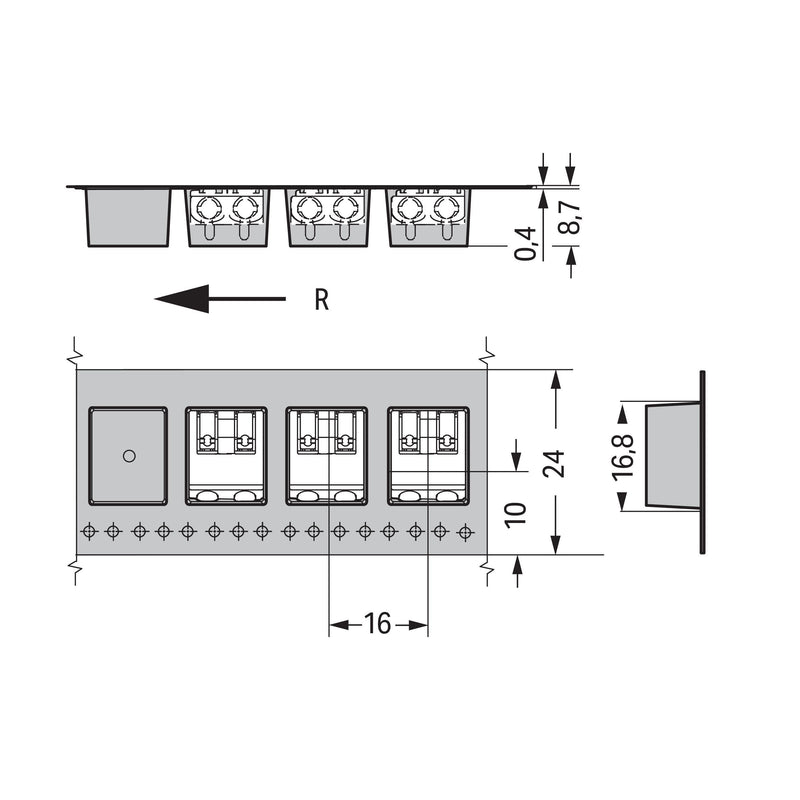 WAGO - Ein- und mehrpolige Klemmenleiste THR-Leiterplattenklemme 2061-1602/998-404 Drücker,1,5 mm²,weiß − 4320 Stück
