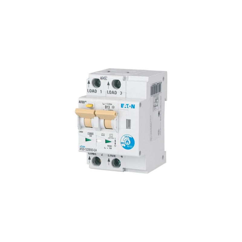 Eaton - Kombination FI-Schalter/Leitungsschutzschalter mit Zusatzeinrichtung Brandschutzschalter AFDD-13/2/B/003-G/A 2p,B,13A,30mA,TypG/A