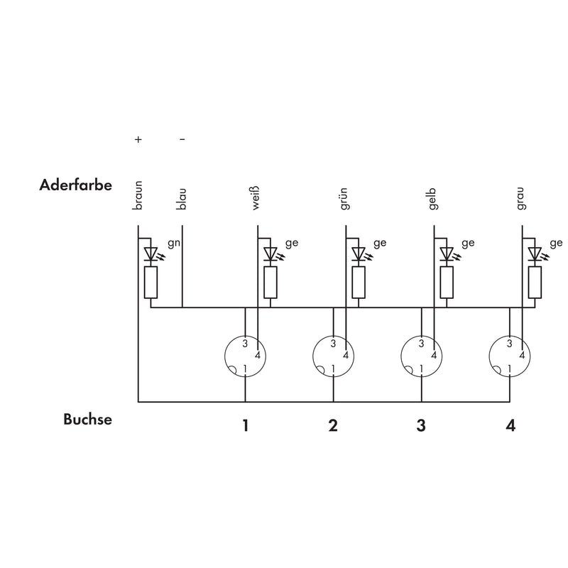 WAGO - Passiver Sensor-/Aktor-Verteiler (mit Leitung) M8-Sensor-/ Aktorbox 757-443/000-002 4-fach,3-polig − 1 Stück