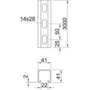 OBO Bettermann Vertr - Stiel/Profilschiene Profilschiene MSL4141PP3000A2 − 3 Meter