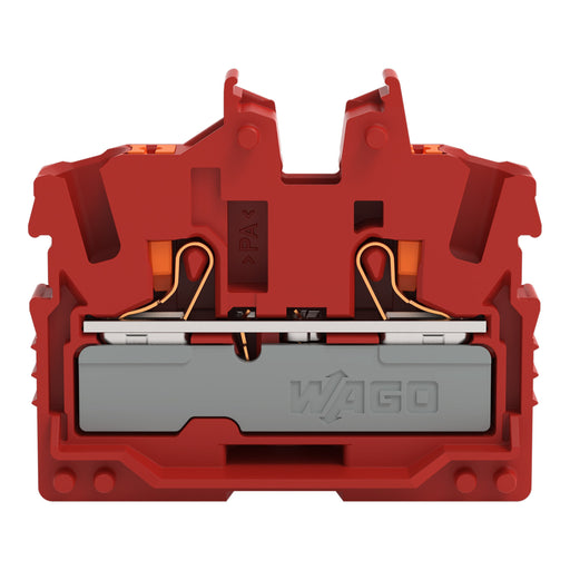 WAGO - Ein- und mehrpolige Klemmenleiste 2-LeiterMini-Durchgangskl. 2252-303 Drücker,2,5 mm²,rot − 100 Stück