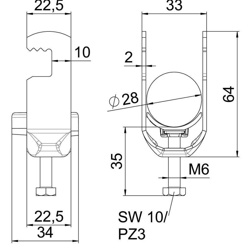 OBO Bettermann - Bügelschelle BS-F1-K-28 A2 22-28mm − 25 Stück