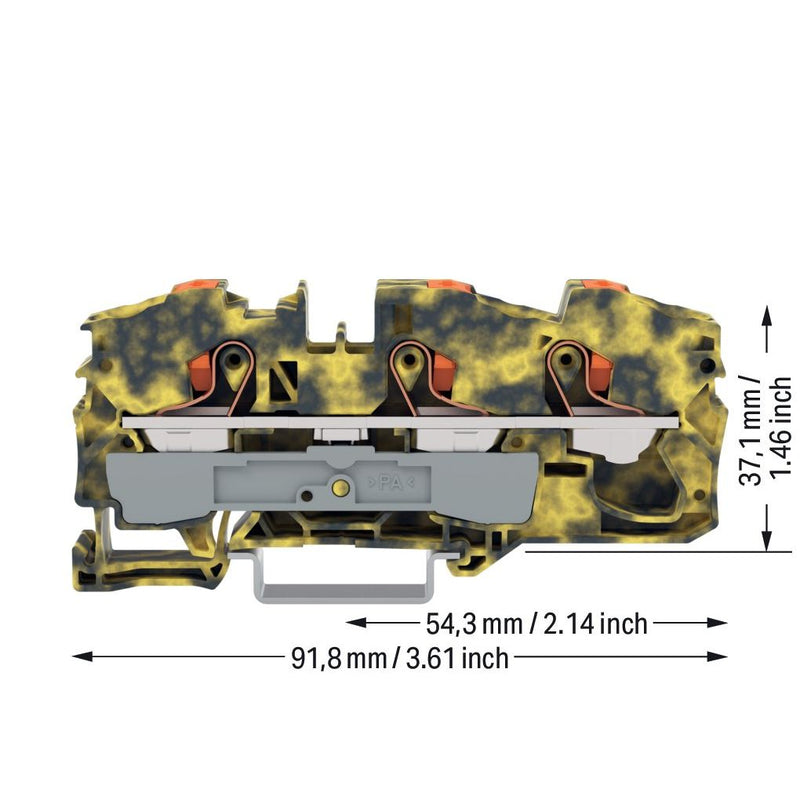 WAGO - Durchgangs-Reihenklemme 3-Leiter-Durchgangsklemme 2216-1301/000-053 Drücker,16mm²,dgr-ge − 20 Stück
