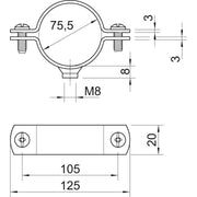 OBO Bettermann - Befestigungsschelle für Kabel/Rohre Abstandschelle 2900WM8 75.5 FT m.Gewindeanschluss − 50 Stück