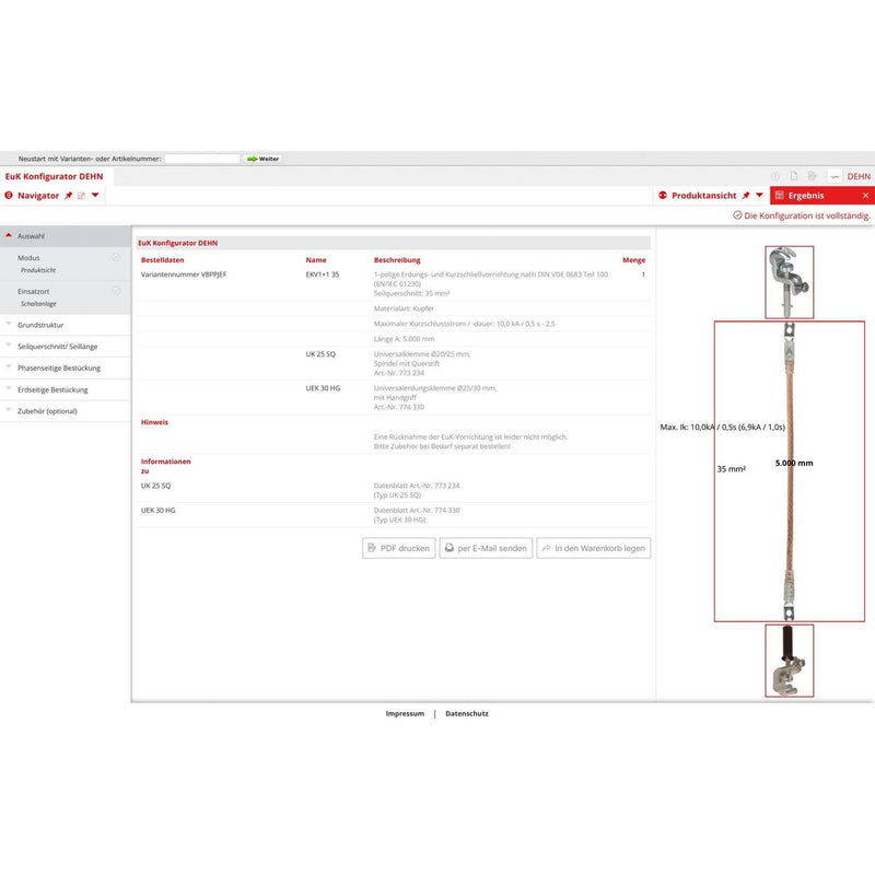 DEHN - Erdungs- und Kurzschließvorrichtung Erdungs u. Kurzschließseil EKV1+1120V3CM9FR