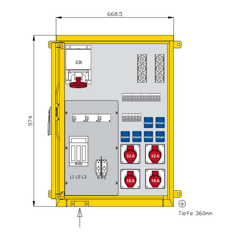 Walther Werke - Baustromverteiler Aufputzverteiler WAP0430 69kVA, 3 RCDs TypA