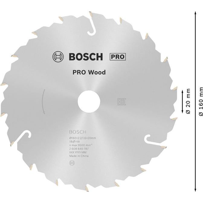 Bosch - Kreissägeblatt PRO Wood Kreissägeblatt, 2608640787 160 x 2,2 x 20 mm