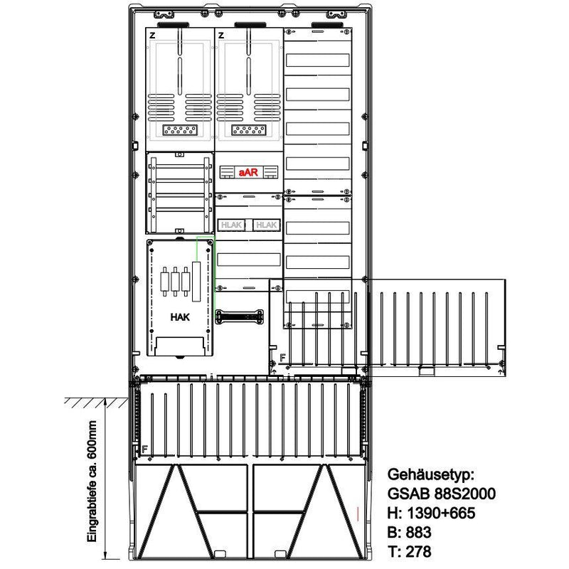 GSAB Elektrotechnik - Zähler-Komplettschrank Zähleranschlußsäule 25.88.1P21V8 eon Bayern 2 Zähler