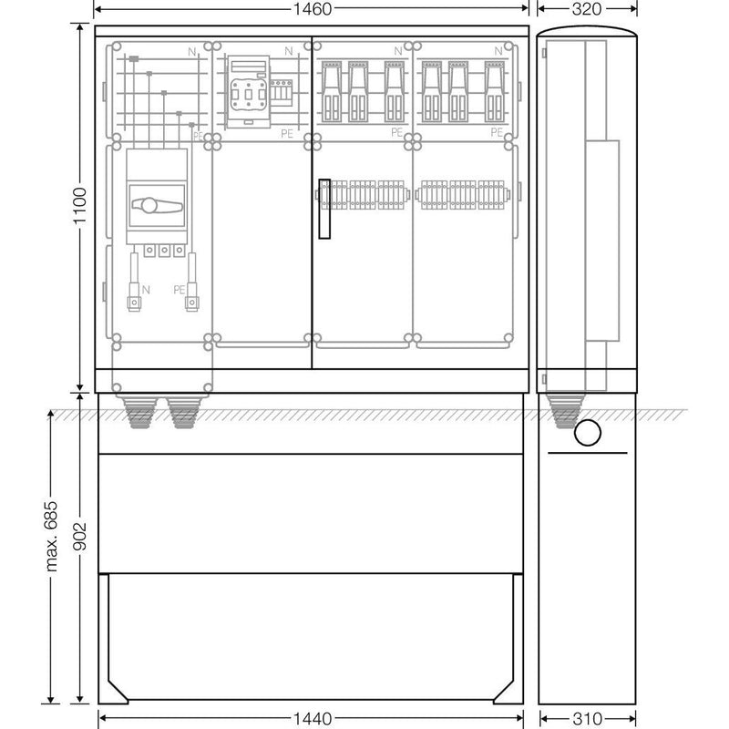 Hensel - Verteilerschrank für Energieversorgung Ladeverteiler Mi EV 43kW 6011 b. z. 6 Ladepunkte