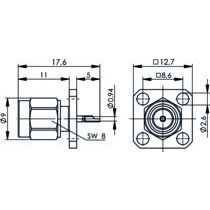 Telegärtner - Koax-Steckverbinder SMA-Einbaustecker 100024628 mit Flansch − 5 Stück