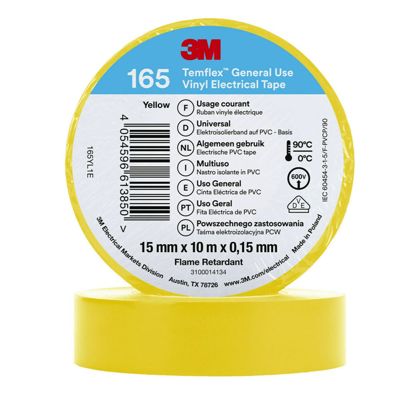 3M - Klebeband PVC Elektro-Isolierband Temflex165 gelb15X10 165YL1E