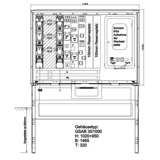 GSAB Elektrotechnik - Zähler-Komplettschrank Festplatzverteiler 22.W250.NH2Sy3216S mit VNB-Wandlermess