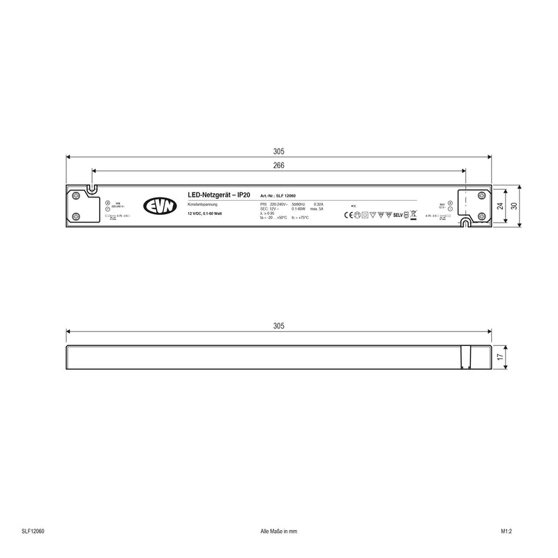 EVN Lichttechnik - LED-Betriebsgerät Netzgerät SLF12060 12V/DC-0,1-60W IP20