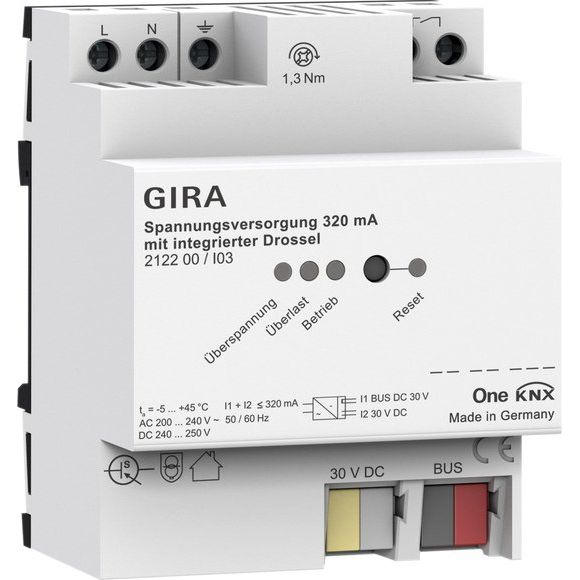 Gira - Bussystem-Spannungsversorgung KNX-Spannungsversorgung 212200 320mA Drossel REG