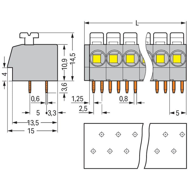 WAGO - Leiterplattenklemme 804-108 Drücker,2,5 mm²,grau − 30 Stück