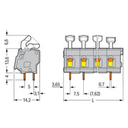 WAGO - Leiterplattenklemme 257-552 Drücker,2,5 mm²,grau − 70 Stück