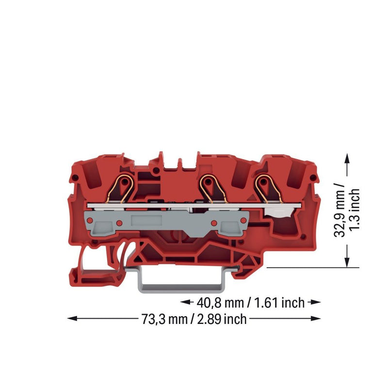 WAGO - Durchgangs-Reihenklemme 3-Leiter-Durchgangsklemme 2006-1303 6 mm², rot − 25 Stück