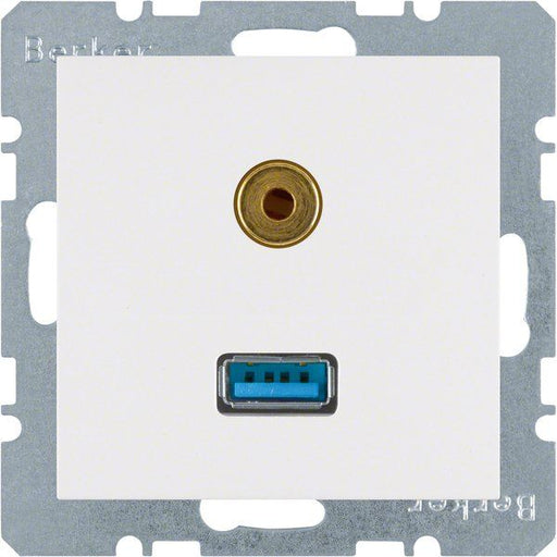 Berker - Einsatz/Abdeckung für Kommunikationstechnik Steckdose USB/3,5mm Audio 3315391909 polarweiß matt