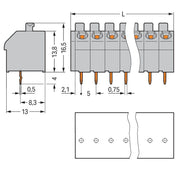 WAGO - Leiterplattenklemme 250-503/000-012 Drücker,1,5mm²,or − 70 Stück