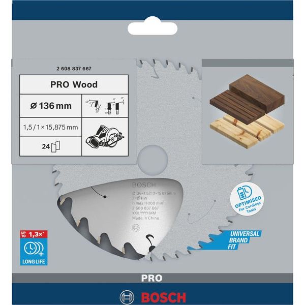 Bosch - Kreissägeblatt PRO Wood cordless 2608837667 Kreissägeblatt 136 x