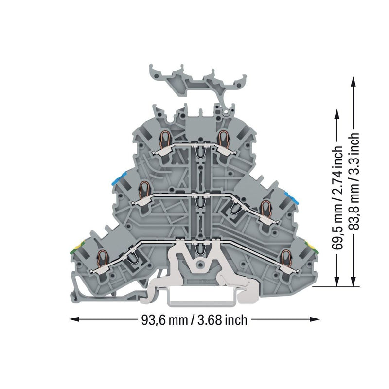 WAGO - Durchgangs-Reihenklemme Dreistockklemme 2000-3247 1mm²,gr − 40 Stück