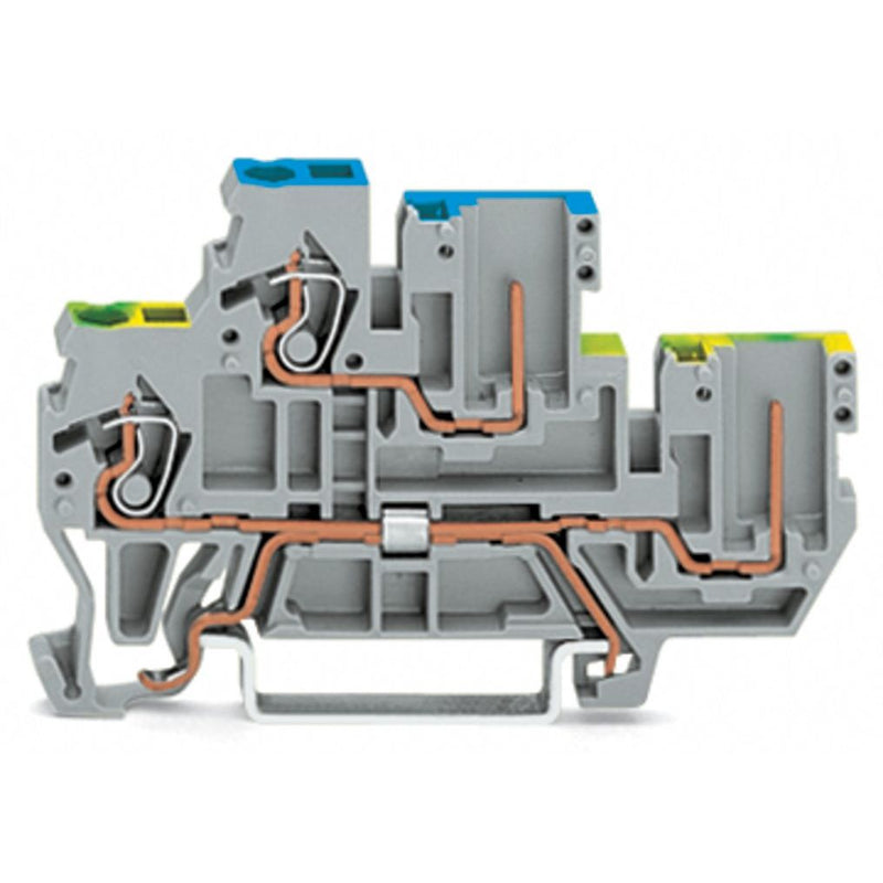 WAGO - Schutzleiter-Reihenklemme 1Leiter/1PinDoppelstockkl. 870-127 2,5 mm²,grau − 50 Stück