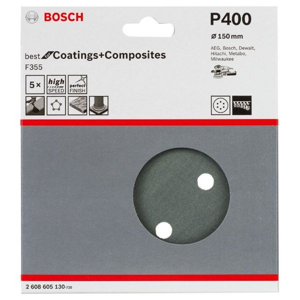 Bosch - Schleifpapier/Schleifvlies PRO F355 Schleifblatt, 150 2608605130 mm, G400, 5-tlg