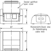 Telegärtner - Kommunikationsanschlussdose Kupfer Industrie AP-Gehäu. IP44,75x86x58,gr 100021370 für 2xAMJ-Modul − 1 Stück
