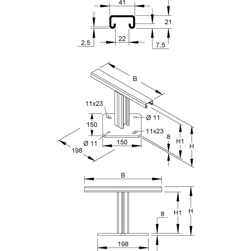 Niedax - Bodenstütze für Rohrbügel Bodenstütze T-Konsole RSSBP 190.100 V 190x100mm