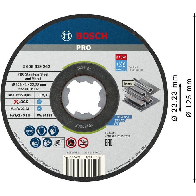 Bosch - Trenn-/Schleifscheibe PRO Stainless Steel and 2608619262 Metal X-Lock − 25 Stück