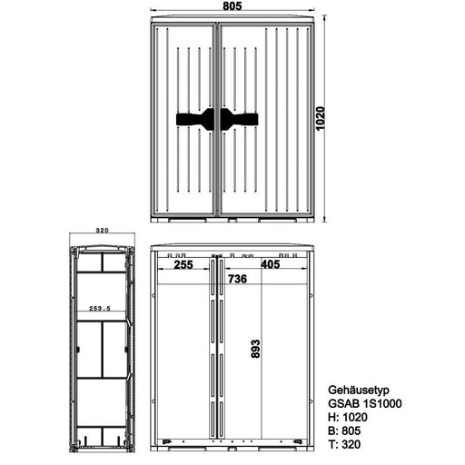 GSAB Elektrotechnik - Gehäuse/Schaltschrank (leer) Normkabelverteilerschrank 1S1000ES1ES2 HxBxT:1000x805x320
