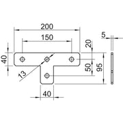 OBO Bettermann - Verbinder für Stiel/Profilschiene Verbindungsplatte GMS 4 VP T A2 200x95x40x4mm − 10 Stück