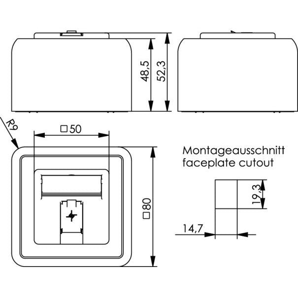 Telegärtner - Kommunikationsanschlussdose Kupfer Modul-Aufnahme AP 80x80 100021381 1fach aws leer