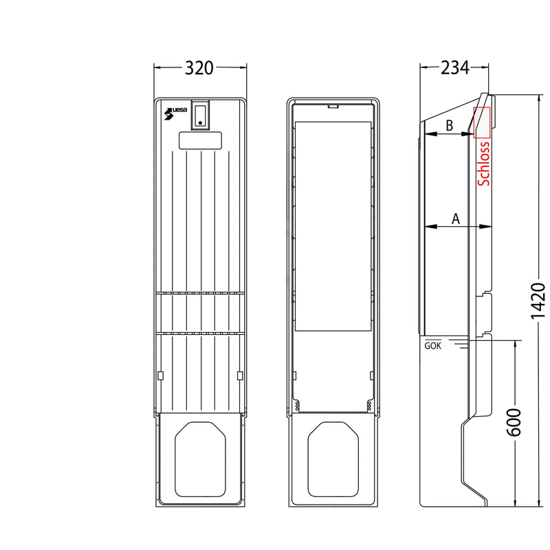uesa - Gehäuse/Schaltschrank (leer) Verteilersäule A010-1420 820x320x234mm