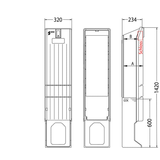 uesa - Gehäuse/Schaltschrank (leer) Verteilersäule A010-1420 820x320x234mm