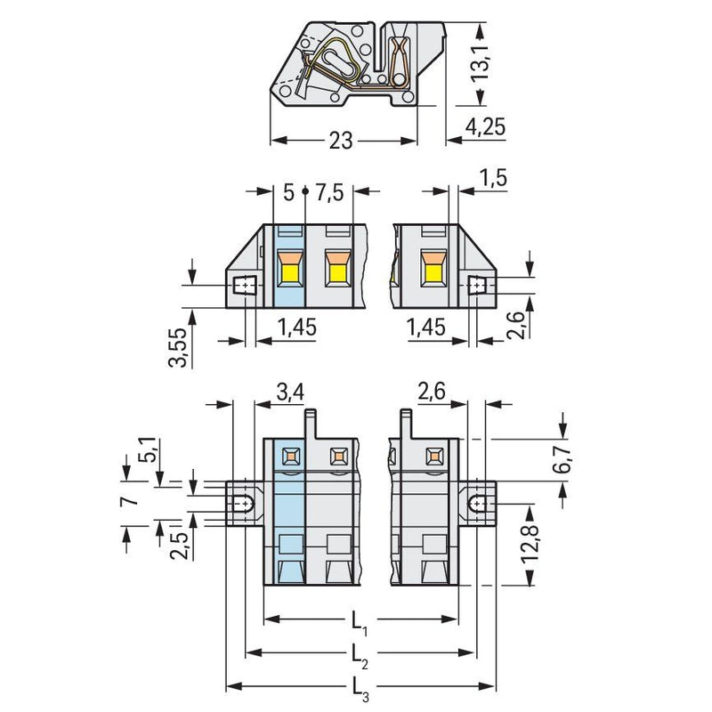 WAGO - Kabelsteckverbinder für Leiterplattensteckverbinder 1-Leiter Federleiste 721-340/031-000 CAGECLAMP 2,5mm²,lgr − 25 Stück