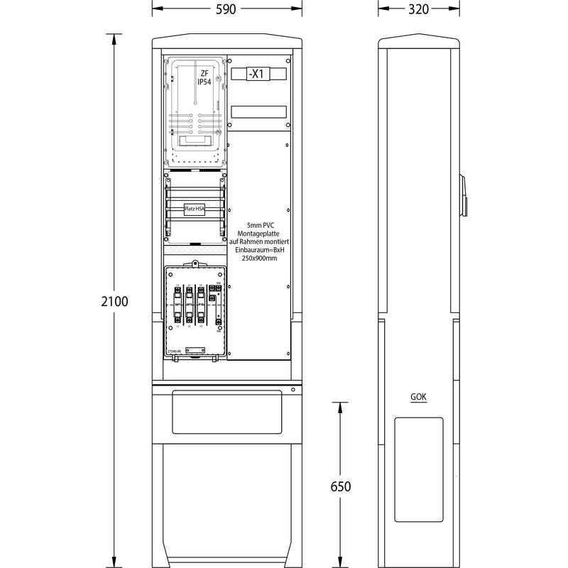 uesa - Zähler-Komplettschrank Zähleranschlußsäule ZAS-S-1-1MP N-ERGIE 2100x590x320mm