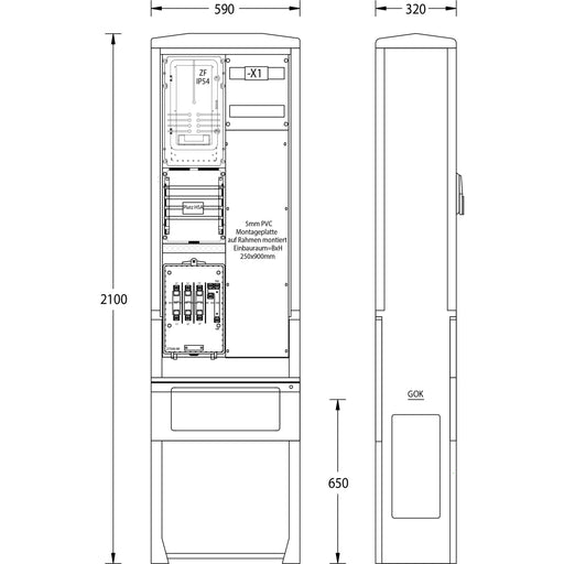 uesa - Zähler-Komplettschrank Zähleranschlußsäule ZAS-S-1-1MP N-ERGIE 2100x590x320mm