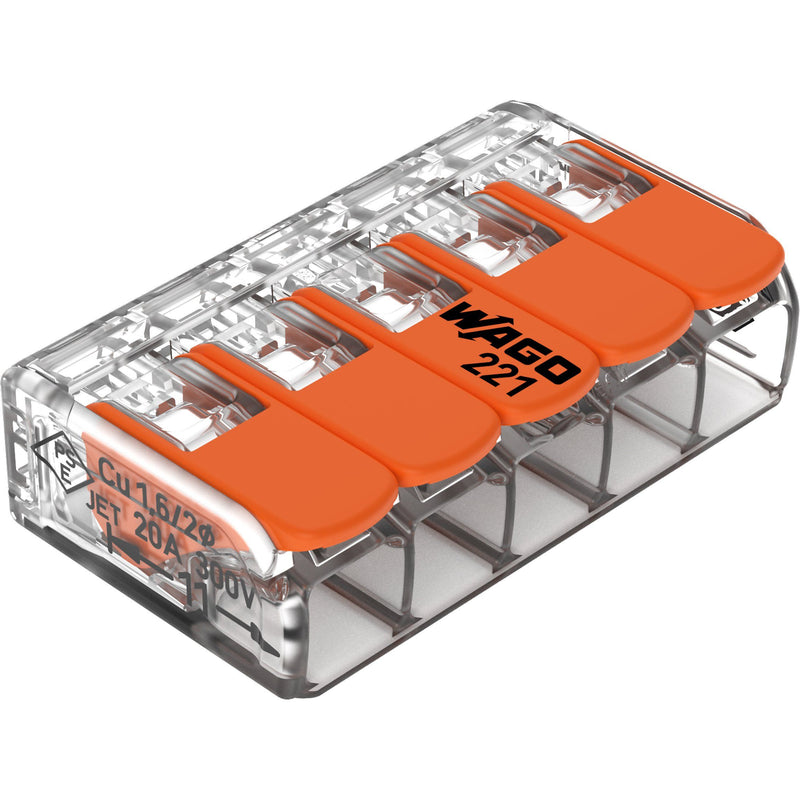 WAGO - Steckklemme Compact-Verbindungsklemme 221-415 5-Leiter bis 4qmm − 25 Stück