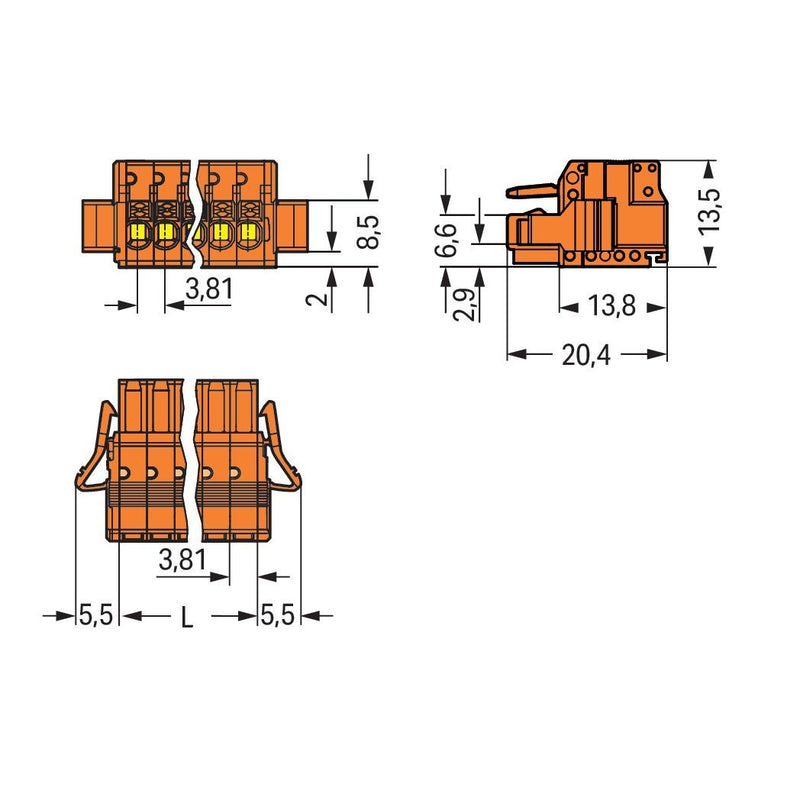 WAGO - Kabelsteckverbinder für Leiterplattensteckverbinder 1-Leiter-Federleiste 2734-210/037-000 Push-inCAGECLAMP,or − 50 Stück