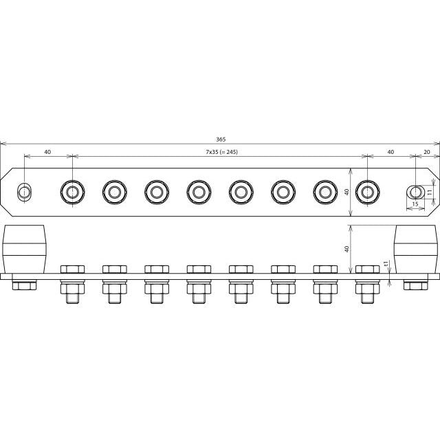 DEHN - Potentialausgleich-Schiene Potentialausgleichschiene PAS I 8AP M10 V2A o. Abdeckung NIRO