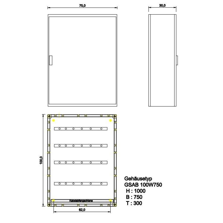 GSAB Elektrotechnik - Anschlussschrank GfK-Wandschrank IP55 100W750K 1000x750x300mm