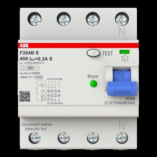 ABB Stotz S&J - Fehlerstrom-Schutzschalter FI-Schutzschalter F204BS-40/0,3-4TE TypB 4P,40A,300mA